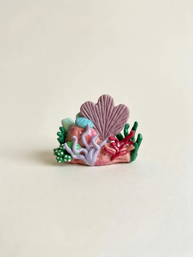Sea Garden, handmade polymer clay critters piece